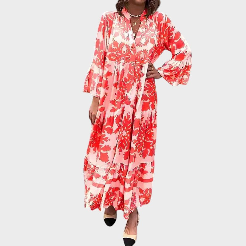 Alava - Vestido Longo Boémico Com Padrão Moderno