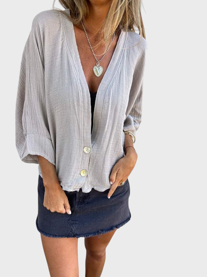 Cristina - Camisa Casual em Algodão e Linho