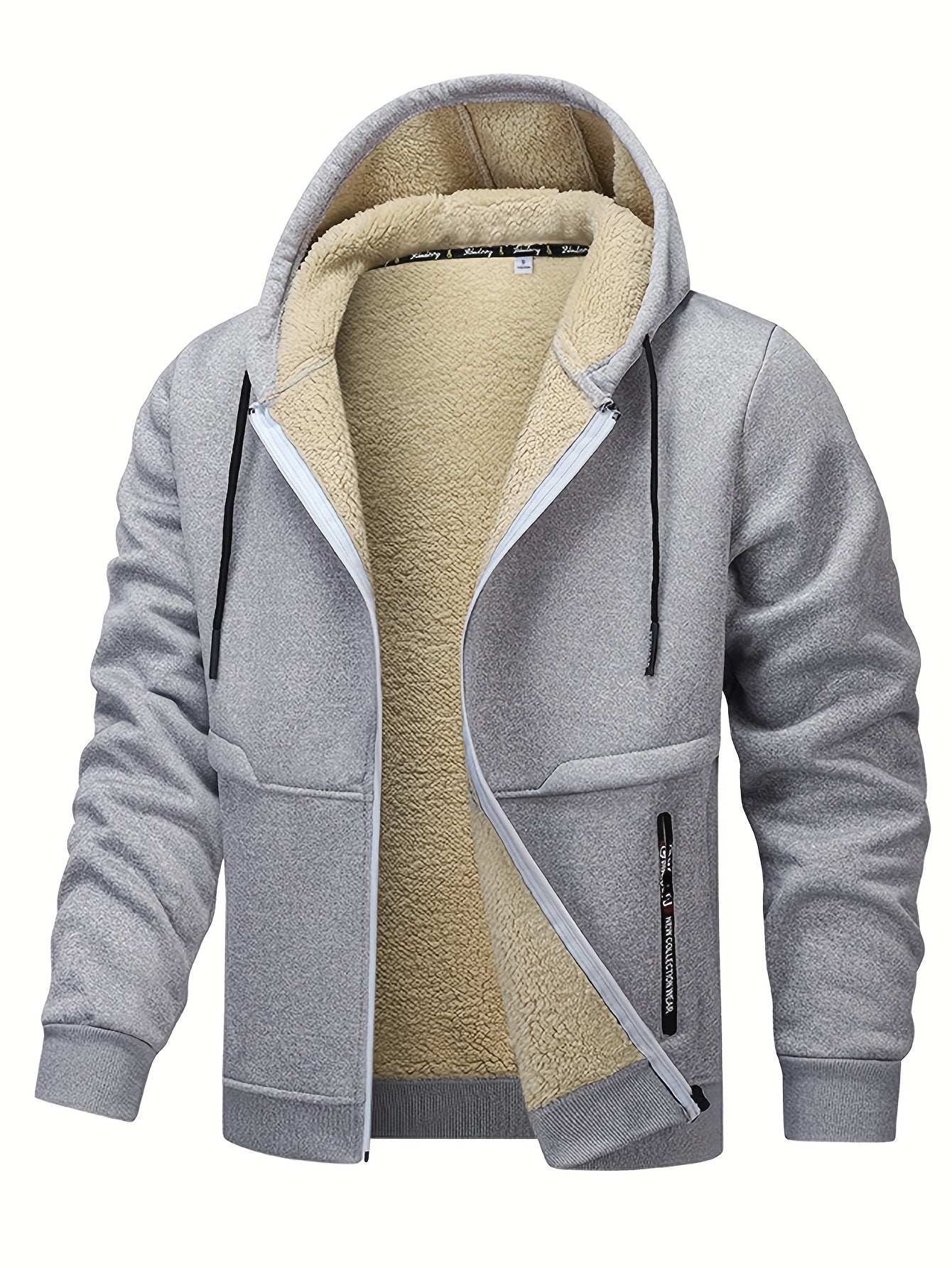 Men'S Cozy Fleece-Lined Cardigan with Hood - Navy Blue & Cream Contrast Design, Long Sleeve Casual Outerwear for Fall/Winter, Perfect for Outdoor Activities & Casual Attire, Cozy Winter Apparel, Soft Fleece Texture