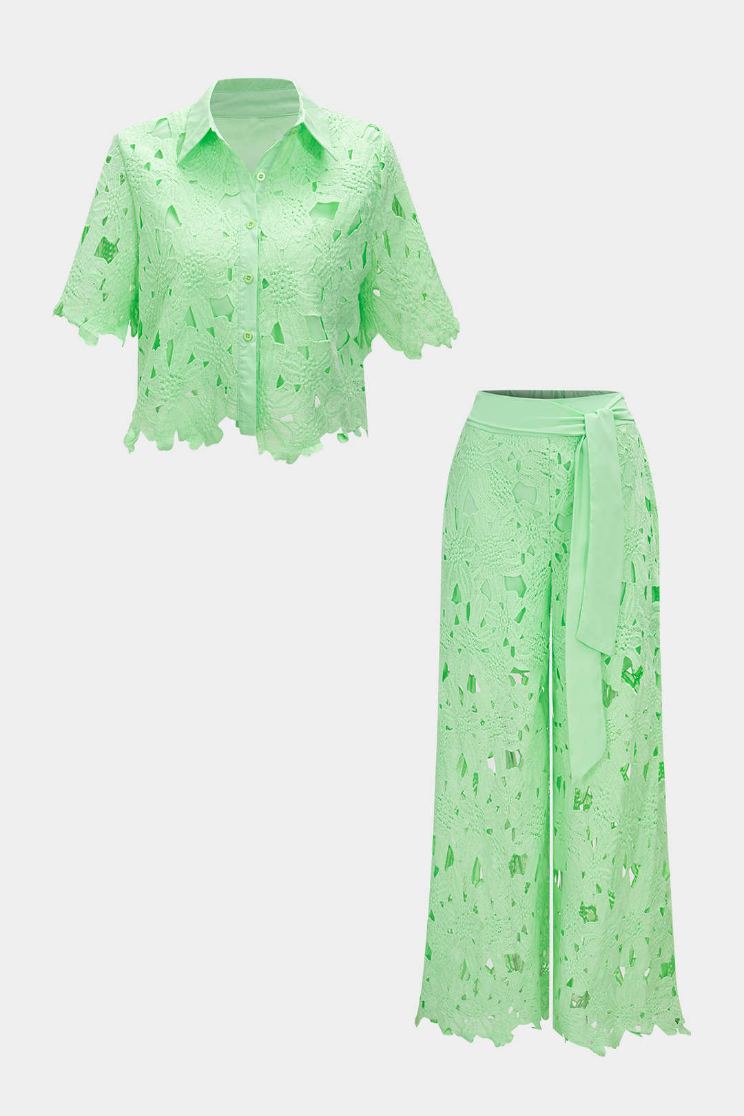 Celina- Conjunto Top Renda & Calças com Laço