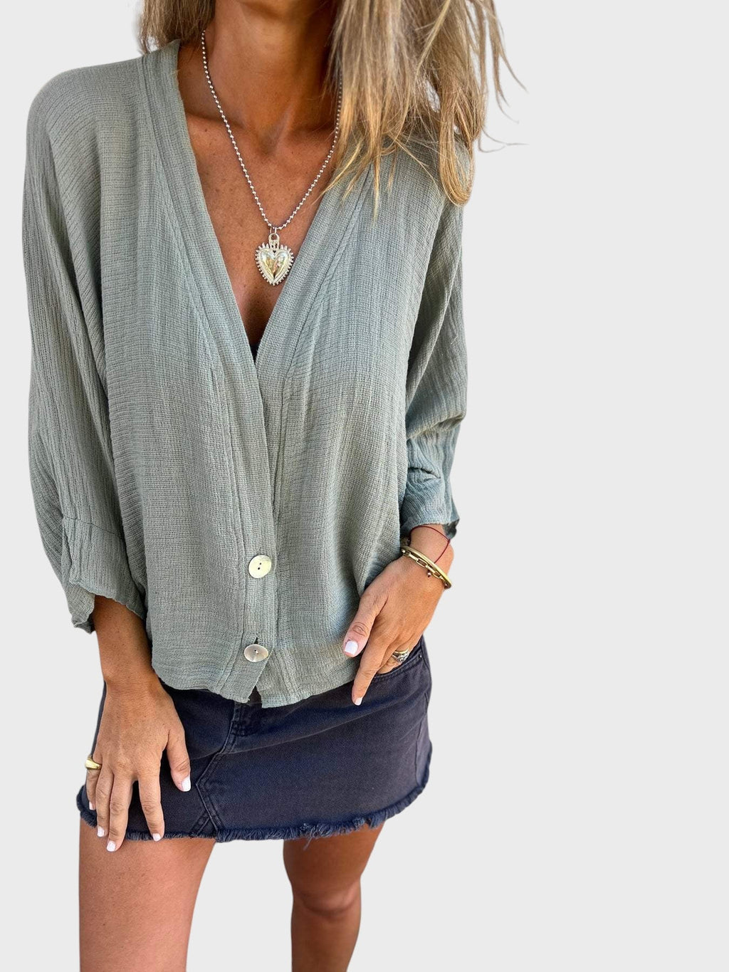 Cristina - Camisa Casual em Algodão e Linho