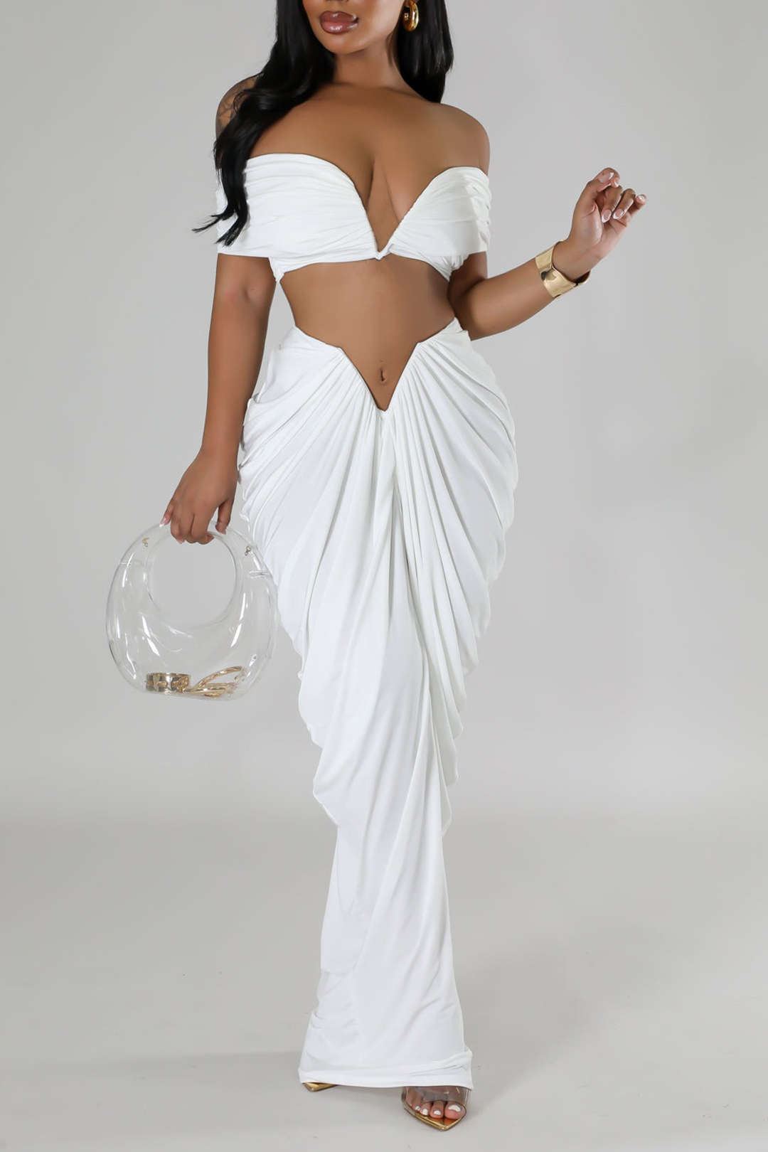 Dora - Conjunto Top Decote V & Saia Maxi