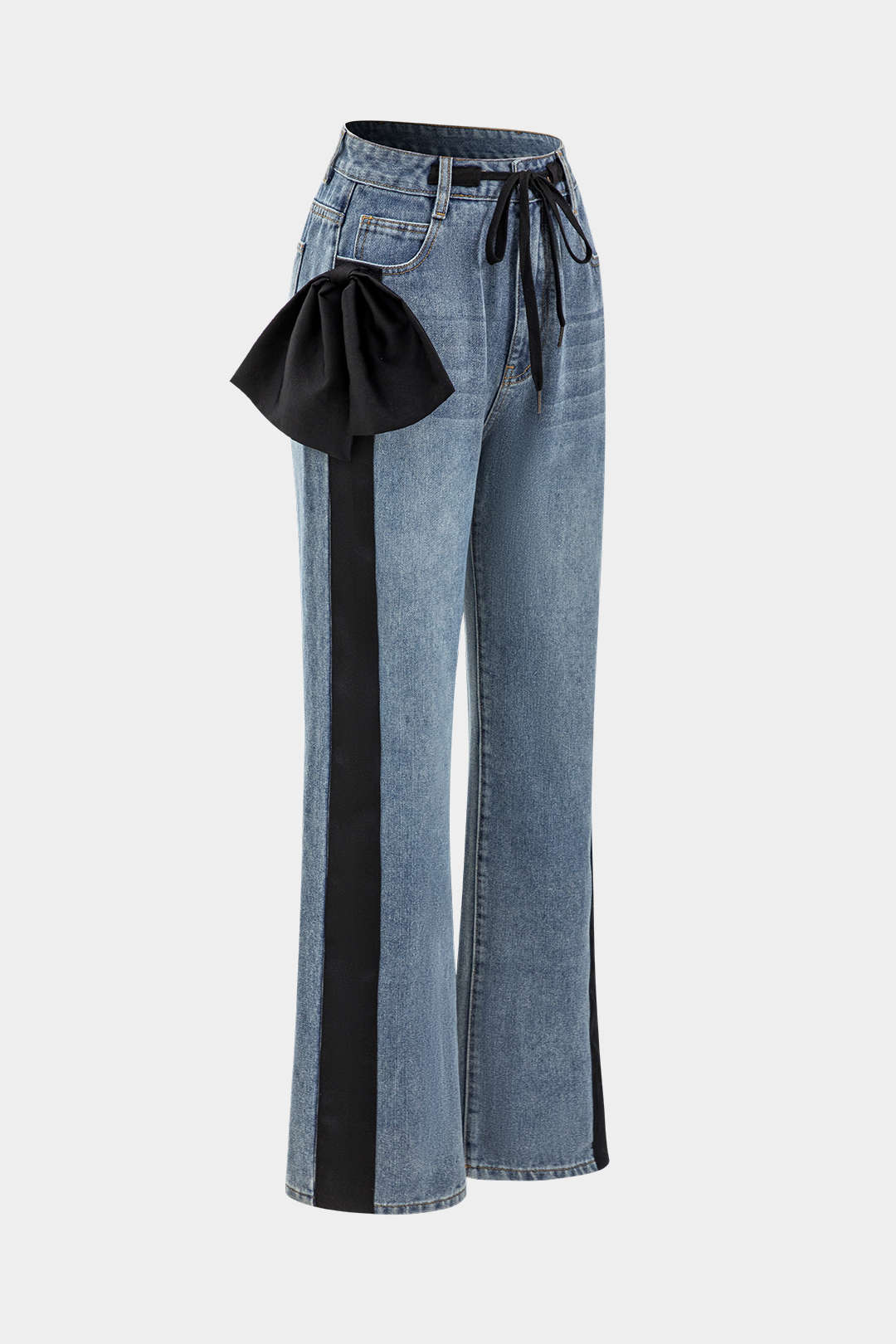 Estela - Calças de Ganga com Bolsos e Laço Borboleta