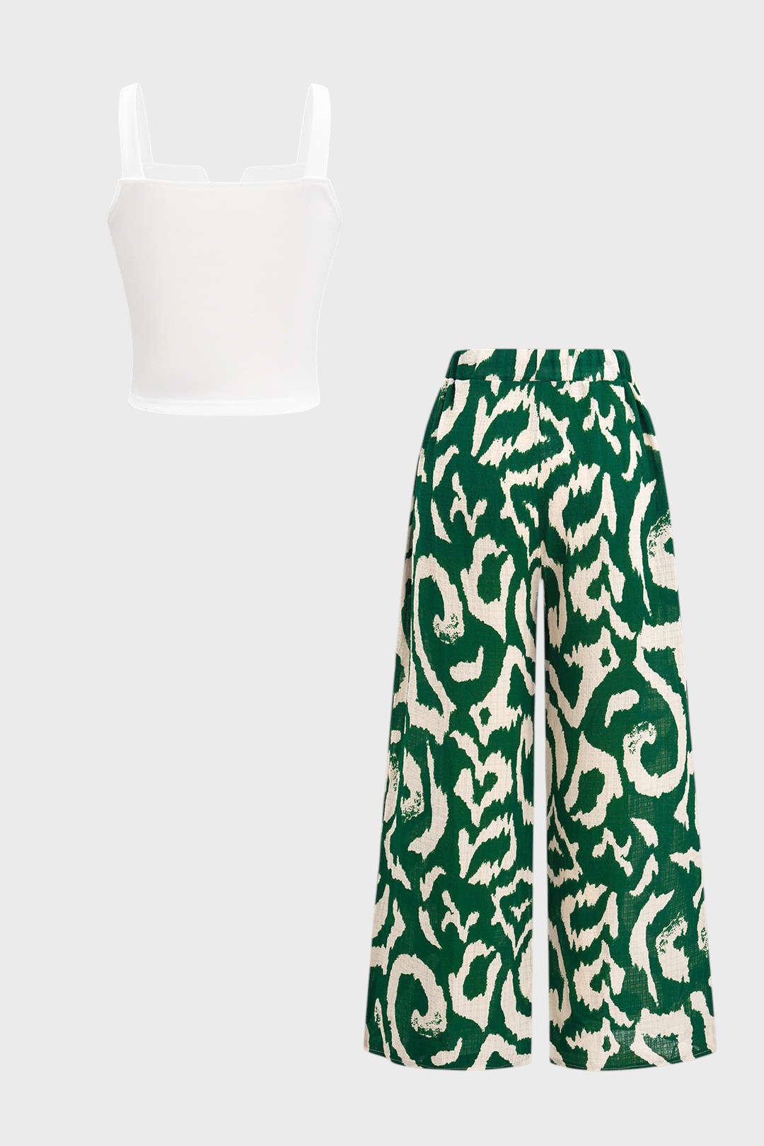 Yasmin- Conjunto Top Sem Mangas & Calças Tropicais