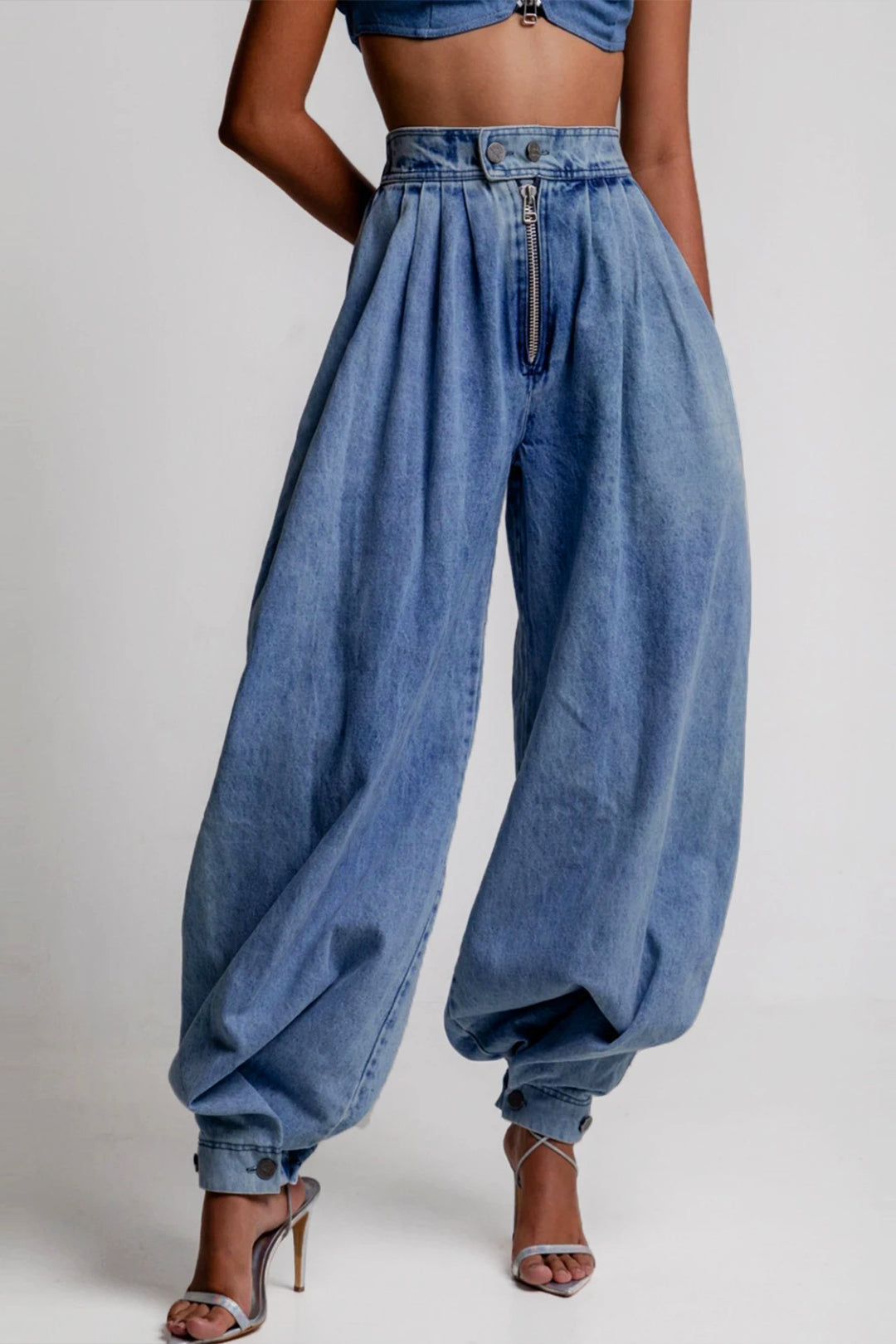 Dalila - Calças Ganga de Cintura Alta com Zíper