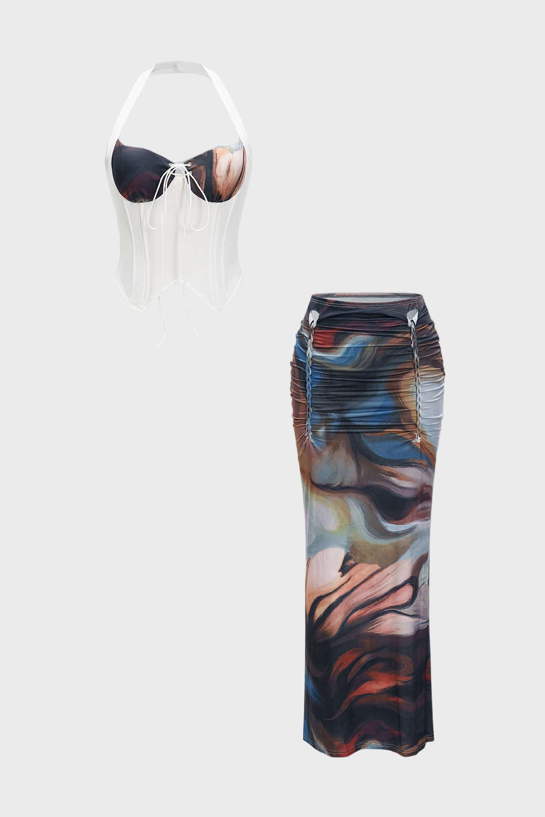 Melissa- Conjunto Saia Plissada e Top Halter