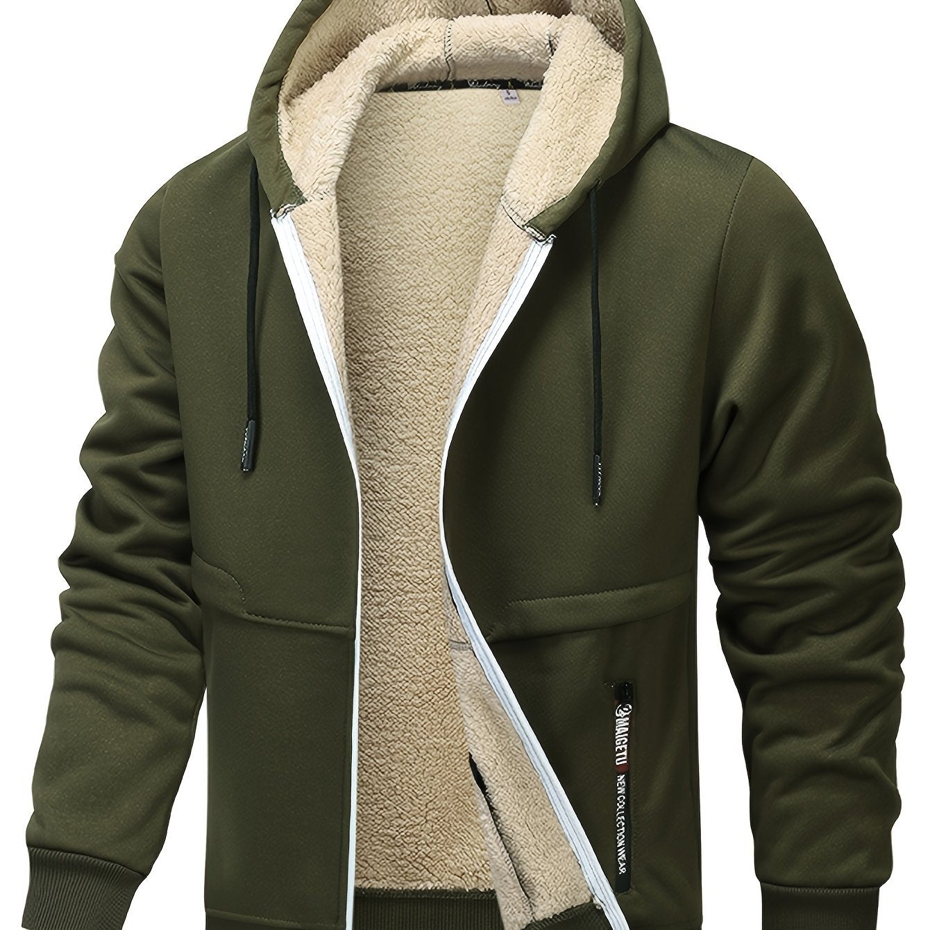 Men'S Cozy Fleece-Lined Cardigan with Hood - Navy Blue & Cream Contrast Design, Long Sleeve Casual Outerwear for Fall/Winter, Perfect for Outdoor Activities & Casual Attire, Cozy Winter Apparel, Soft Fleece Texture