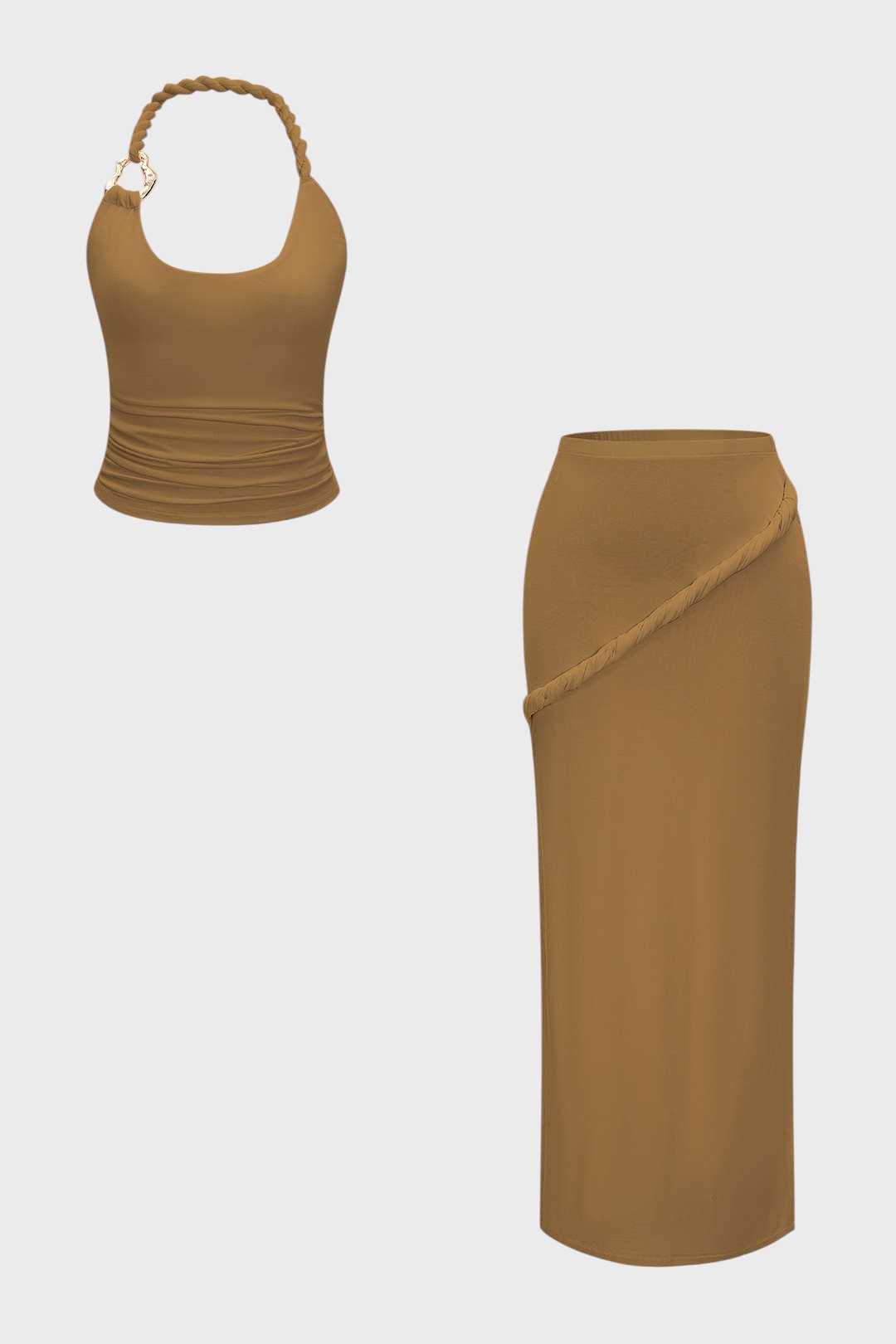 Neusa - Conjunto de Saia Metálica com Detalhe de Nó Assimétrico