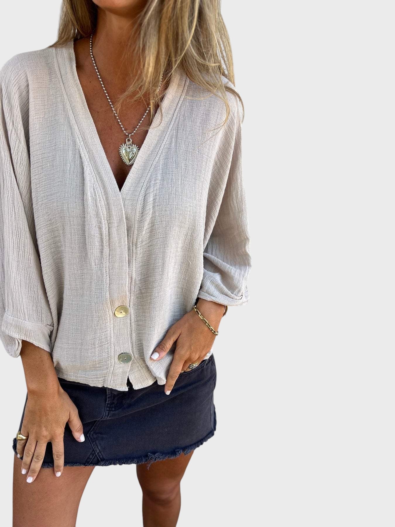 Cristina - Camisa Casual em Algodão e Linho