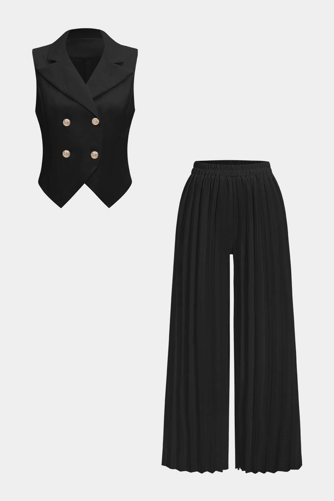 Luana - Conjunto de Colete e Calças Plissadas de Cintura Alta