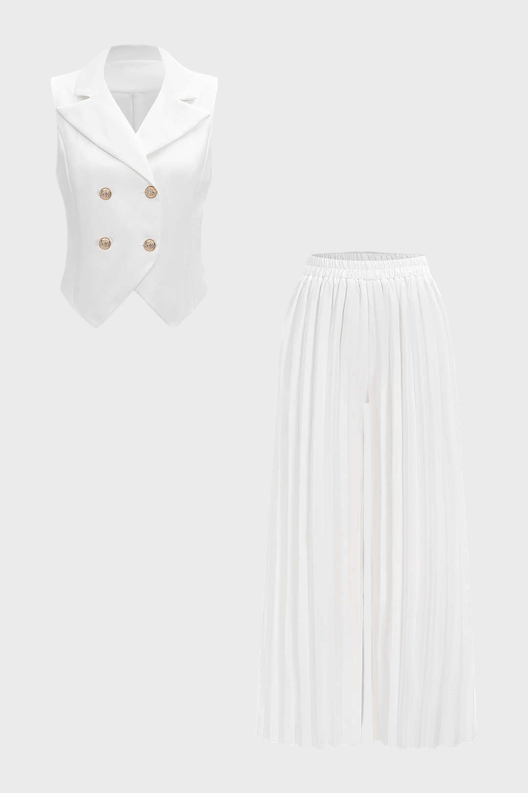 Luana - Conjunto de Colete e Calças Plissadas de Cintura Alta