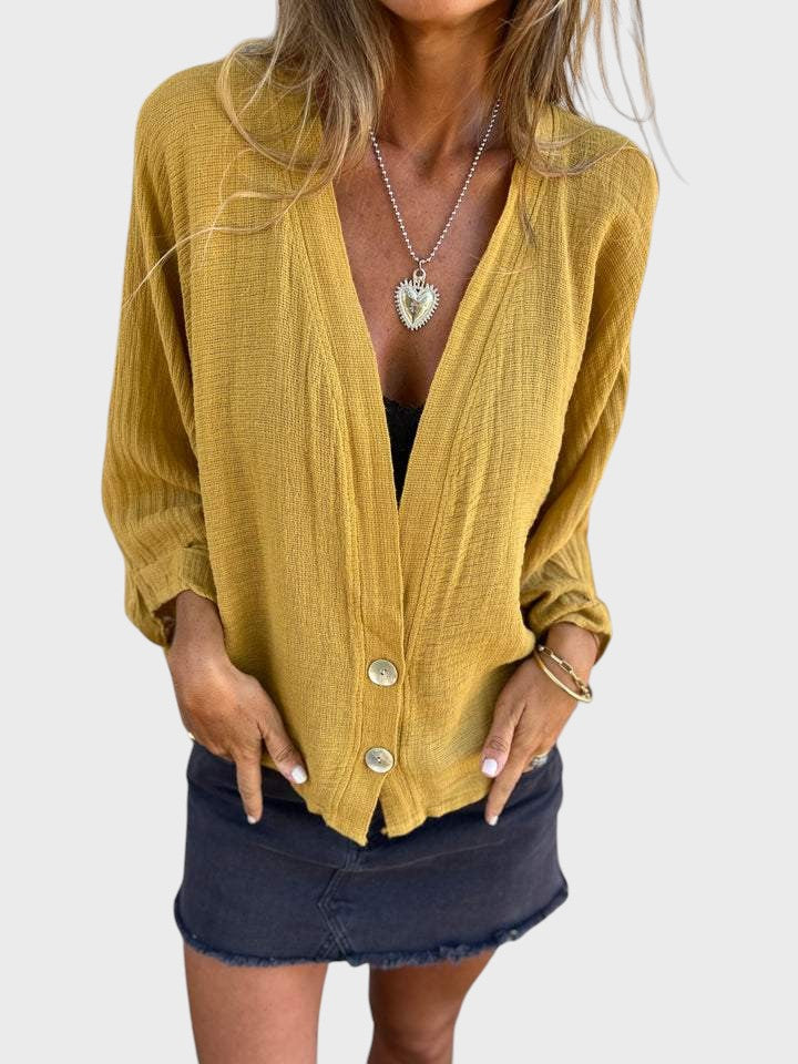 Cristina - Camisa Casual em Algodão e Linho