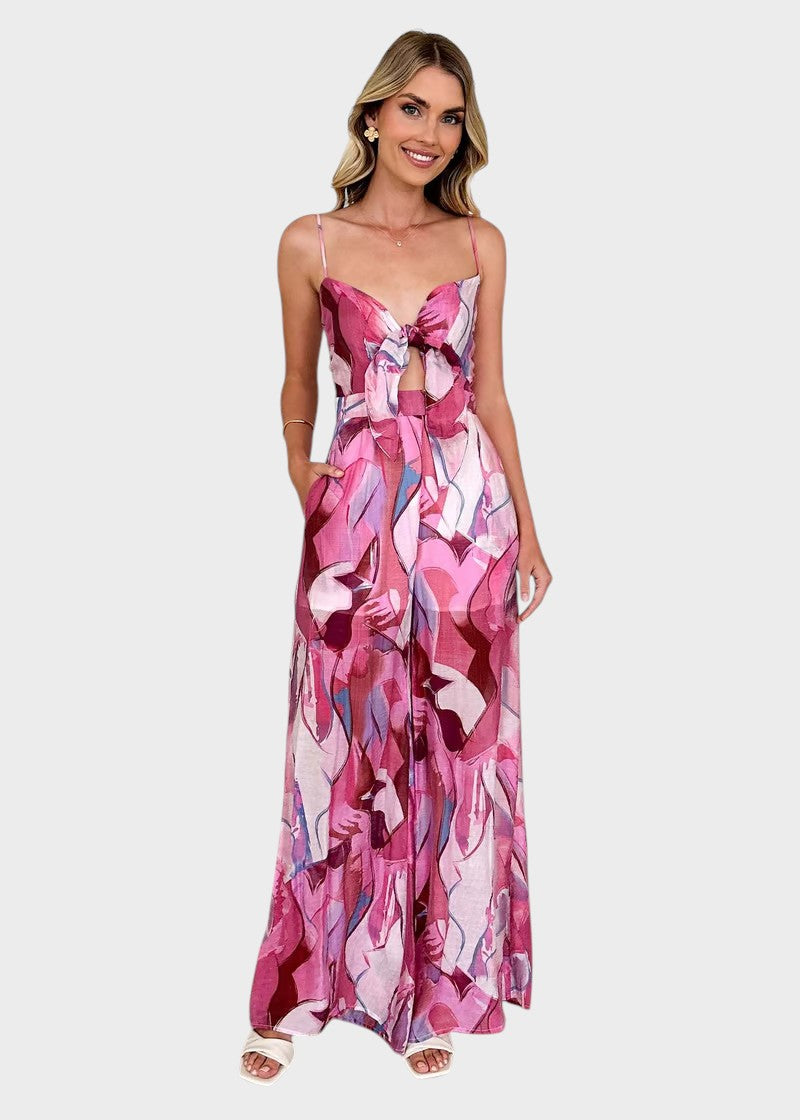 Ema - Vestido Longo Com Padrão e Alças Finas