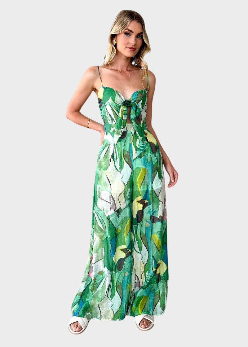 Ema - Vestido Longo Com Padrão e Alças Finas