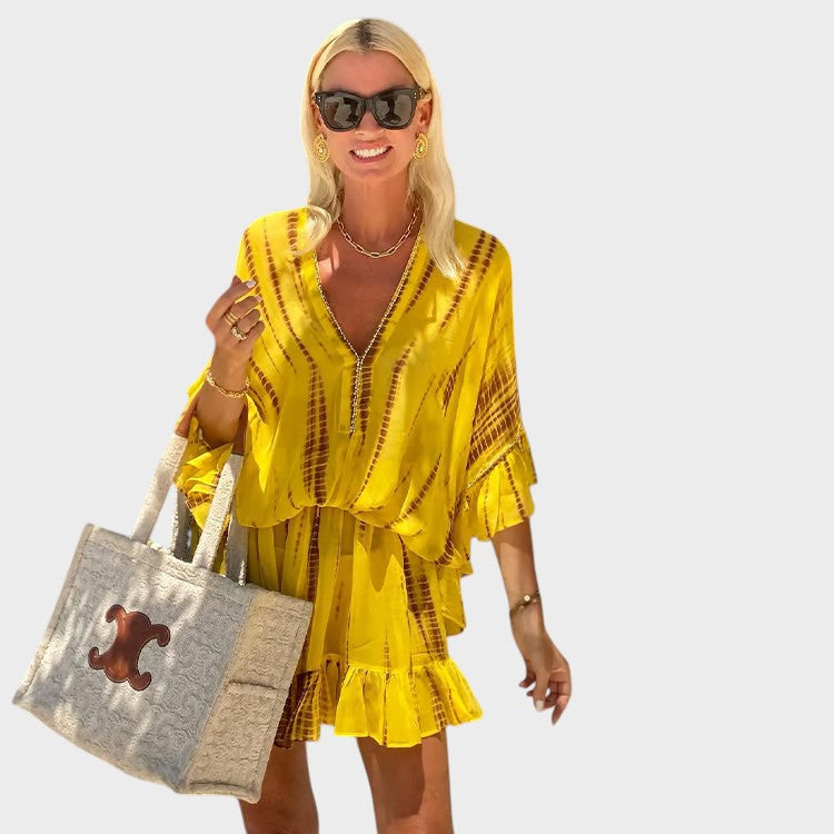 Eliana - Vestido Curto Elegante Com Decote Em V e Cintura Alta