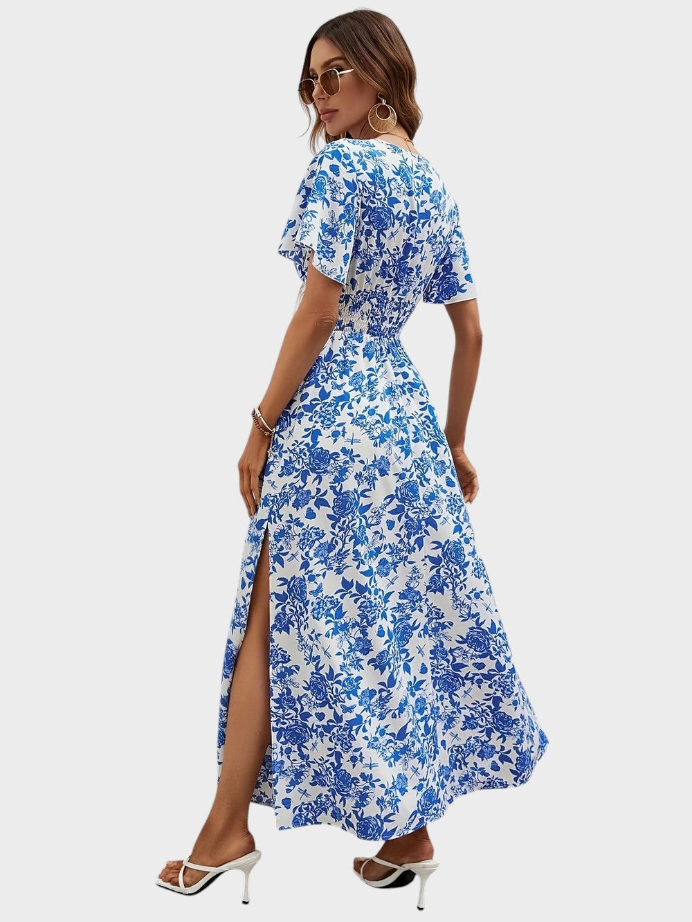 Bea - Vestido Boémio Azul com Decote em V para Praia