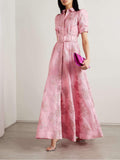 Lurdes – Vestido Rosa com Colarinho Cintura Alta