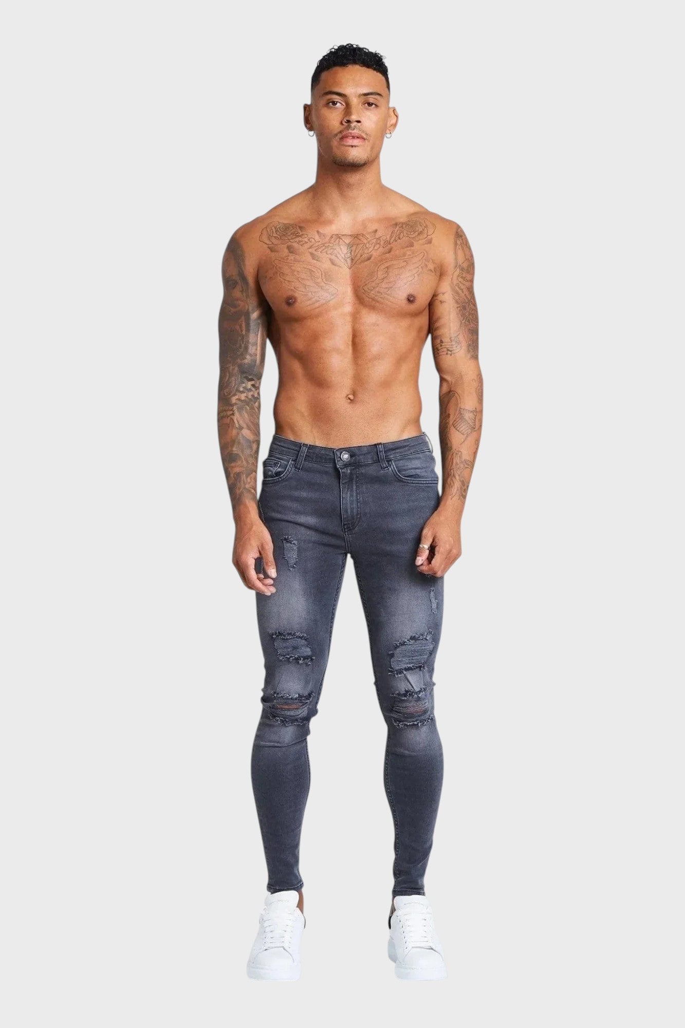 Ruben - Calças Cinza com Detalhes Rasgados