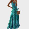 Fernanda - Vestido Longo Boho Com Alças Finas e Decote Em V